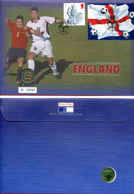 Великобритания 1 фунт 2002 Елизавета II (1952-2022), в оригинальном конверте, с марками, первый день гашения KM 1030, Spink J17 медно-никель BU 4-3-3-32