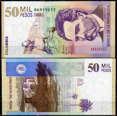 Колумбия 50000 песо 2013 7 сентября 2013, Хорхе Исаакс Pick 455 p  бумага  UNC (пресс) 451-678-2