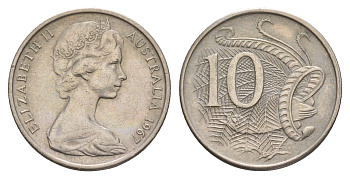 Австралия 10 центов 1967 Елизавета II (1952-2022), птица лирахвост KM 65 медно-никель 4657-135