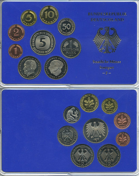 ФРГ набор из 9 монет 1977 F, официальный государственный набор, в пластике    PROOF  3540-16