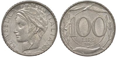 Италия 100 лир 1996 R KM 159 медно-никель 4128-1246