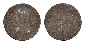 Бельгия игровой жетон в 2 франка 1888 диаметр 12,75 мм, вес 0,35 гр цинк железо 4651-1214