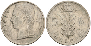 Бельгия 5 франков 1962 Belgie, Бодуэн I (1951-1993) KM 135.1 медно-никель 259-1052