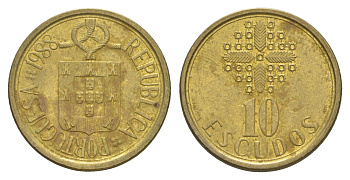 Португалия 10 эскудо 1988 KM 633 никель латунь 4654-334