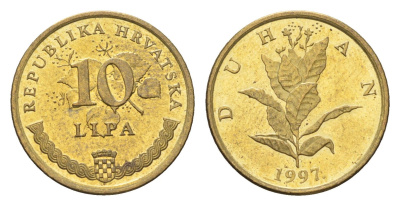 Хорватия 10 лип 1997 нечетный год KM 6 сталь плакированная латунью UNC 4659-712