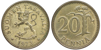 Финляндия 20 пенни 1973 S KM 47 алюминиевая бронза UNC 259-533