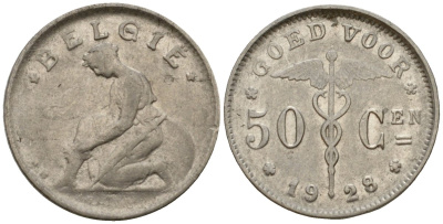 Бельгия 50 сантимов 1928 Belgie KM 88 никель 4602-144