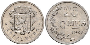 Люксембург 25 сантимов 1968 Шарлотта (1918-1964) KM 45a алюминий 4602-747