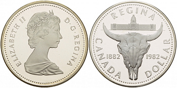 Канада 1 доллар 1982 100 лет городу Реджайна (1882-1982), королевский музей KM 133 серебро PROOF 1087-6-32