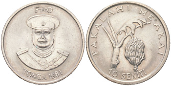 Тонга 10 сенити 1981 KM 69 медно-никель aUNC 4128-1113