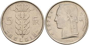 Бельгия 5 франков 1972 Belgie, Бодуэн I (1951-1993) KM 135.1 медно-никель  UNC  4187-315