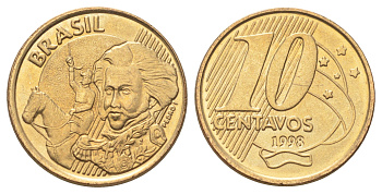 Бразилия 10 сентаво 1998 KM 649 сталь плакированная латунью UNC 4668-1064