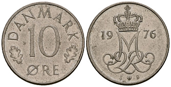 Дания 10 эре 1976 S; B, Маргрете II (1972- ) KM 860.1 медно-никель 4173-748