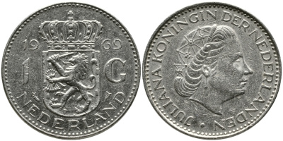 Нидерланды 1 гульден 1969 Юлиана (1948-1980) KM 184a никель 34-155