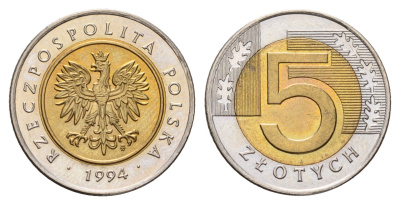 Польша 5 злотых 1994 Y 284 биметалл UNC 3459-715