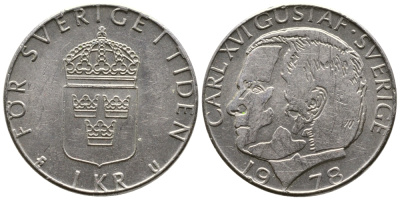 Швеция 1 крона 1978 Карл XVI Густав (1973- ) KM 852 медь плакированная медно-никелем 177-937
