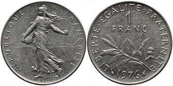 ФРАНЦИЯ 1 ФРАНК 1976 СЕЯТЕЛЬ KM 925.1 никель 98-344