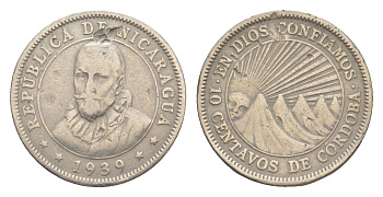 Никарагуа 10 сентаво 1939 KM 17.1 медно-никель 4640-968