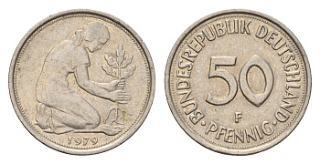 ФРГ 50 пфеннигов 1979 F KM 109.2, J. 384a медно-никель 187-1013