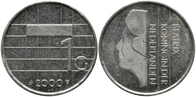 Нидерланды 1 гульден 2000 Беатрикс (1980-2013) KM 205 никель 34-244