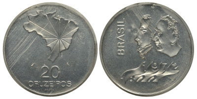 Бразилия 20 крузейро 1972 150 лет независимости, пробник KM Pr6 серебро 272-415