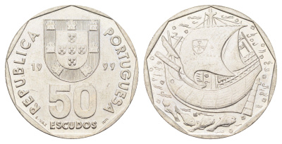 Португалия 50 эскудо 1999 KM 636 медно-никель 4542-631