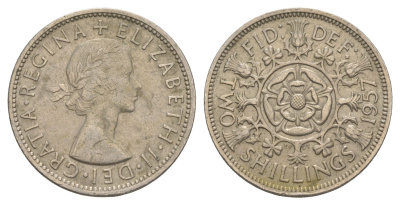 Великобритания 2 шиллинга (флорин) 1957 Елизавета II (1952-2022) KM 906, Spink 4146 медно-никель 4153-1224