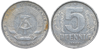 ГДР 5 пфеннигов 1972 A KM 9.1 алюминий 62-252
