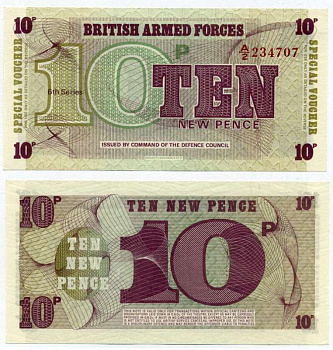 АНГЛИЯ 10 ПЕНСОВ 1972 6 СЕРИЯ, ДЛЯ ВООРУЖЁННЫХ СИЛ Pick М45 бумага UNC (ПРЕСС) 6262-4-4-2