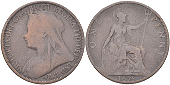 Великобритания 1 пенни 1896 Виктория (1837-1901) KM 790, Spink 3961 бронза 4162-543