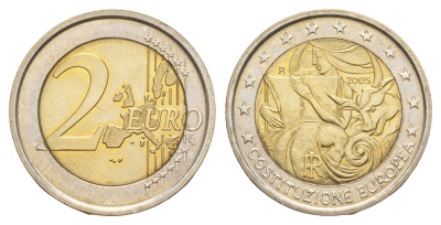 Италия 2 евро 2005 1 год с момента подписания европейской Конституции KM 245 биметалл UNC 4648-937