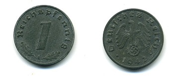 ГЕРМАНИЯ 1 РЕЙХСПФЕННИГ 1942 A J.369 цинк 54-268