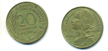 ФРАНЦИЯ 20 САНТИМОВ 1972 KM 930 медь алюминий никель 25-117