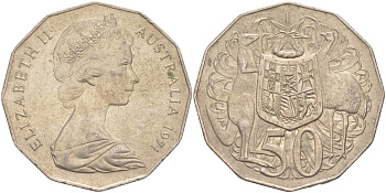 Австралия 50 центов 1971 Елизавета II (1952-2022), герб Австралии, кенгуру KM 68 медно-никель 4512-712