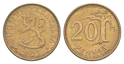 Финляндия 20 пенни 1971 KM 47 алюминиевая бронза 4648-414