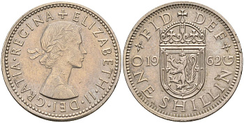 Великобритания 1 шиллинг 1962 Елизавета II (1952-2022), Шотландский герб KM 905, Spink 4148 медно-никель 4153-934