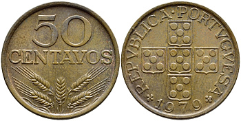 ПОРТУГАЛИЯ 50 СЕНТАВО 1979 KM 596 бронза 4395-846