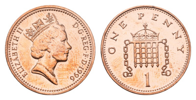 Великобритания 1 пенни 1996 Елизавета II (1952-2022) KM 935a, Spink 4391 (B4) сталь плакированная медью UNC 4696-767
