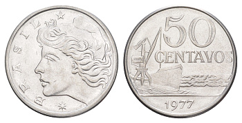 Бразилия 50 сентаво 1977 KM 580b нержавеющая сталь UNC 4642-1131