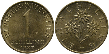 АВСТРИЯ 1 ШИЛЛИНГ 1987 KM 2886 алюминиевая бронза 33-611