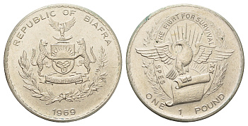 Биафра 1 фунт 1969 год-тип KM 6 серебро UNC 00-815-25