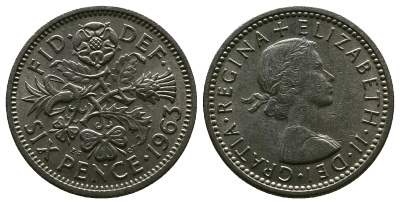 Великобритания 6 пенсов 1963 Елизавета II (1952-2022) KM 903, Spink 4149 медно-никель 4381-768