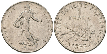 Франция 1 франк 1975 KM 925.1, Le Franc 226.20 никель 4582-114