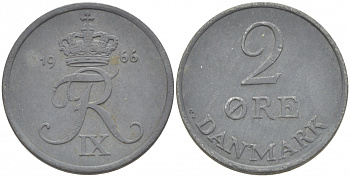 ДАНИЯ 2 ЭРЕ 1966 C; S, ФРЕДЕРИК IX (1947-1972) KM 840.2 цинк 87-1432