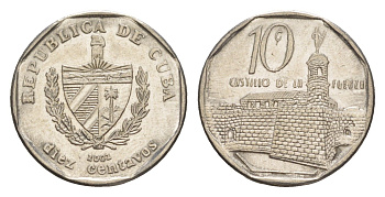 Куба 10 сентаво 2002 форт в Гаване Ла-Фуэрса KM 576.2, JMA MC20, Schoen 714 сталь плакированная никелем 4644-748