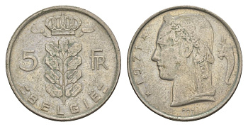 Бельгия 5 франков 1971 Belgie, Бодуэн I (1951-1993) KM 135 медно-никель 4633-827