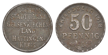 Бохум, Гельзенкирхен, Хаттинген 50 пфеннигов 1918 Funck 49.3, Men05 3022.6, Men18 3860.6 железо 4643-916