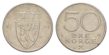 Норвегия 50 эре 1984 Улаф V (1957-1991) KM 418 медно-никель 4635-457