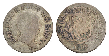 Бавария 6 крейцеров 1807 Максимилиан I (1806-1825) KM 686 серебро 4649-447