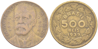 Бразилия 500 реалов 1939 KM 549 алюминиевая бронза 4620-1151